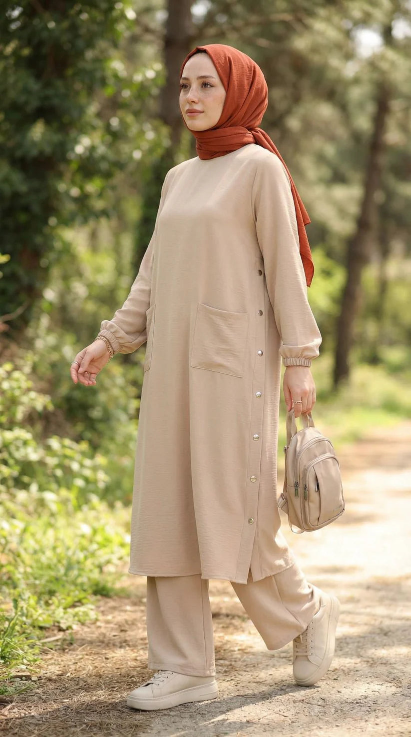 Çıtçıtlı Tunik Pantolon Takım